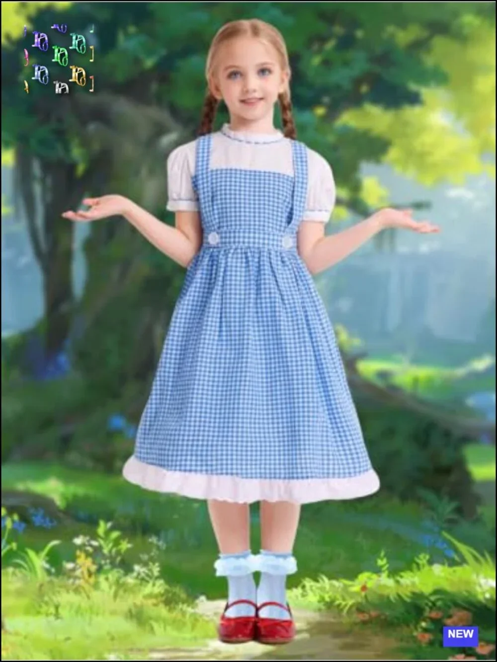 Girls Princess Halloween Costume Set with Headpiece and Socks, Blue Dress